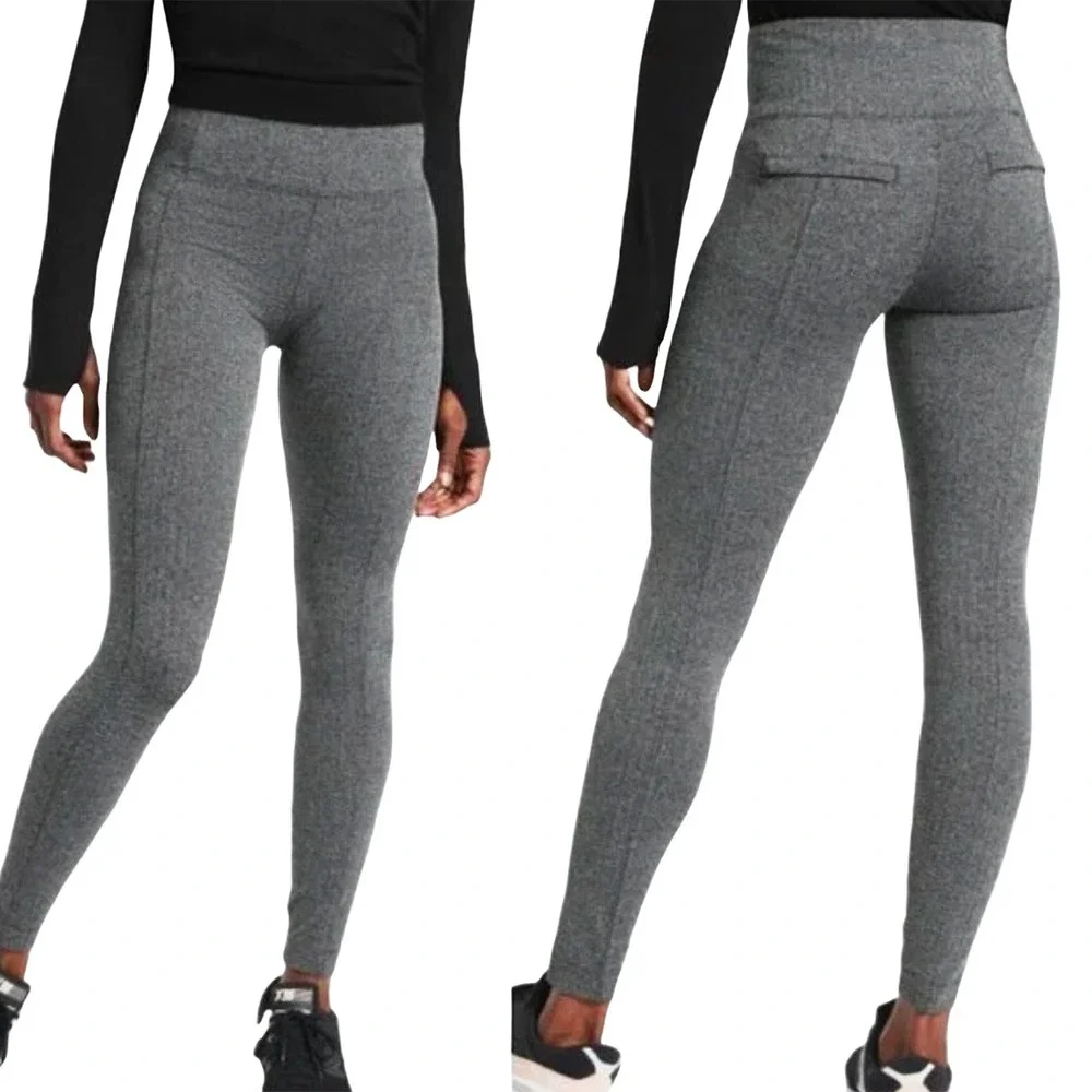 ATHLETA Delancey Herringbone Tight Ankle Leggings • Small •‎ gray tweed • yoga